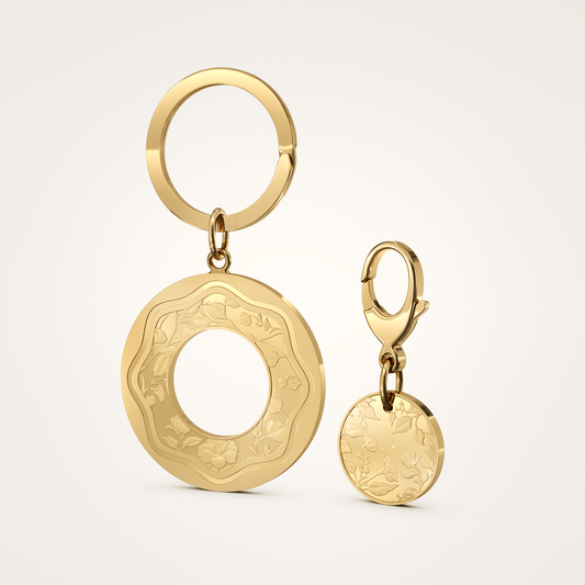 Anhänger-Set_-_Schlüsselanhänger_&_Tier-Anhänger_mit_Karabiner_Floral_36mm_Feinvergoldet