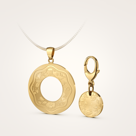 Anhänger-Set_-_Schmuckanhänger_&_Tier-Anhänger_mit_Karabiner_Floral_36mm_18_Karat_Gelbgold