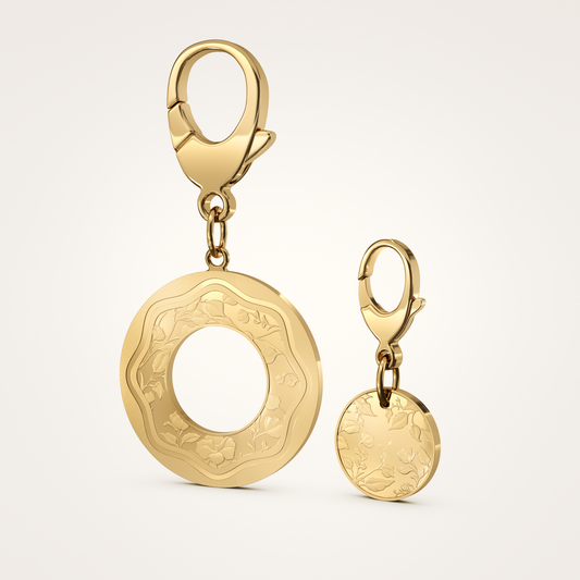 Anhänger-Set_-_Taschenanhänger_&_Tier-Anhänger_mit_Karabiner_Floral_36mm_18_Karat_Gelbgold