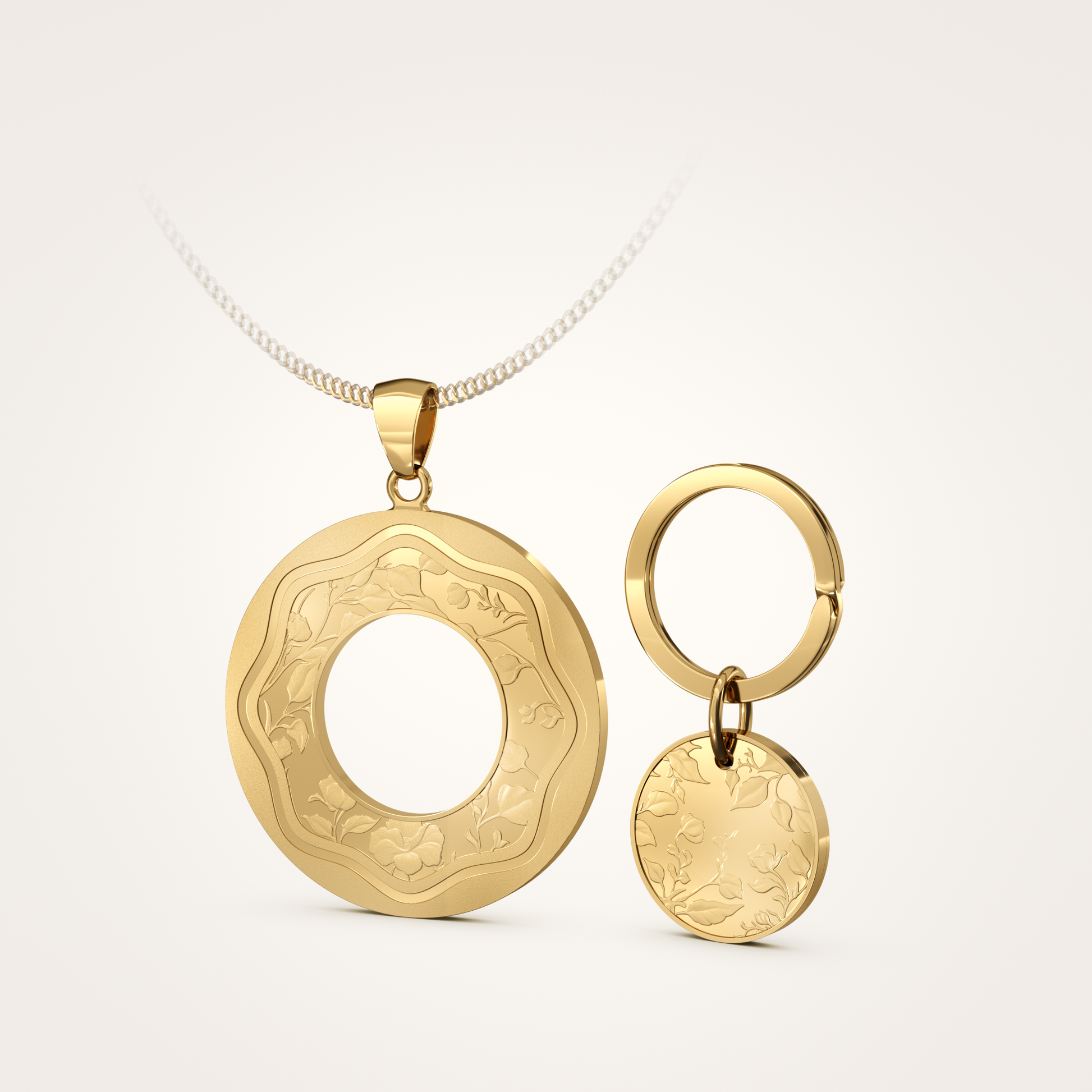 Anhänger-Set_-_Schmuckanhänger_&_Tier-Anhänger_mit_Sicherungsring_Floral_36mm_Feinvergoldet