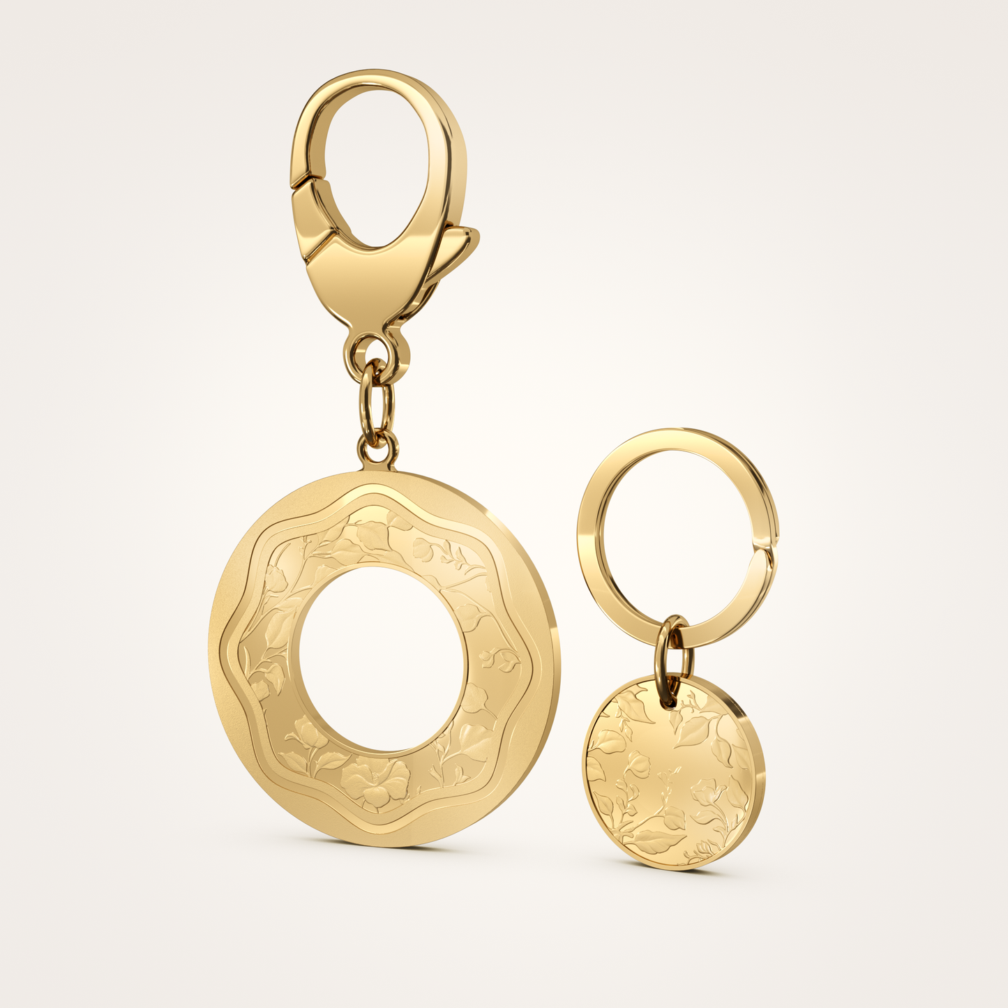 Anhänger-Set_-_Taschenanhänger_&_Tier-Anhänger_mit_Sicherungsring_Floral_36mm_18_Karat_Gelbgold